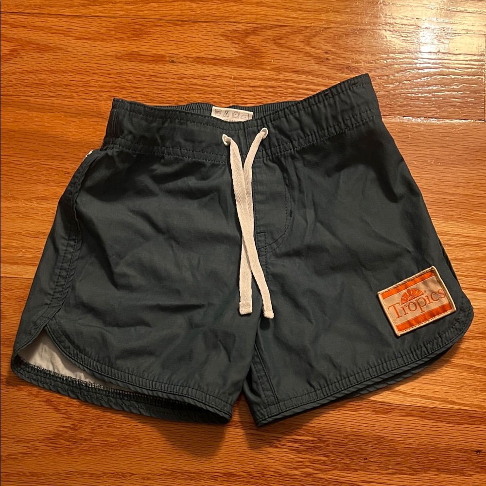 Kids Navy Swim Trunks with White Drawstring